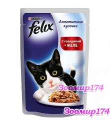 Felix (Феликс) Кусочки в желе для кошек с говядиной 85 гр (пауч)