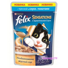 Felix (Феликс) Sensations Кусочки в соусе для кошек с треской и томатами 85 гр (пауч)