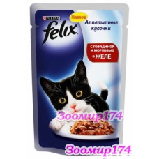 Felix (Феликс) Кусочки в желе для кошек с говядиной и морковью 85 гр (пауч)