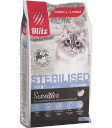 Blitz Sensitive Sterilised Cats сухой корм для стерилизованных кошек с индейкой